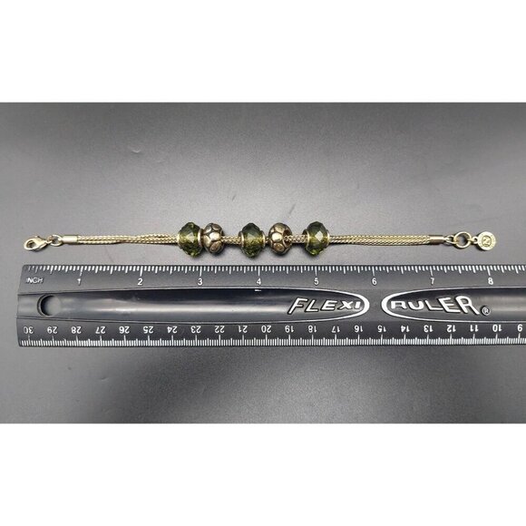 NAPIER Signed Gold Tone & Green Multi Strand Chain Slide Charm Bracelet 8" - Picture 8 of 8